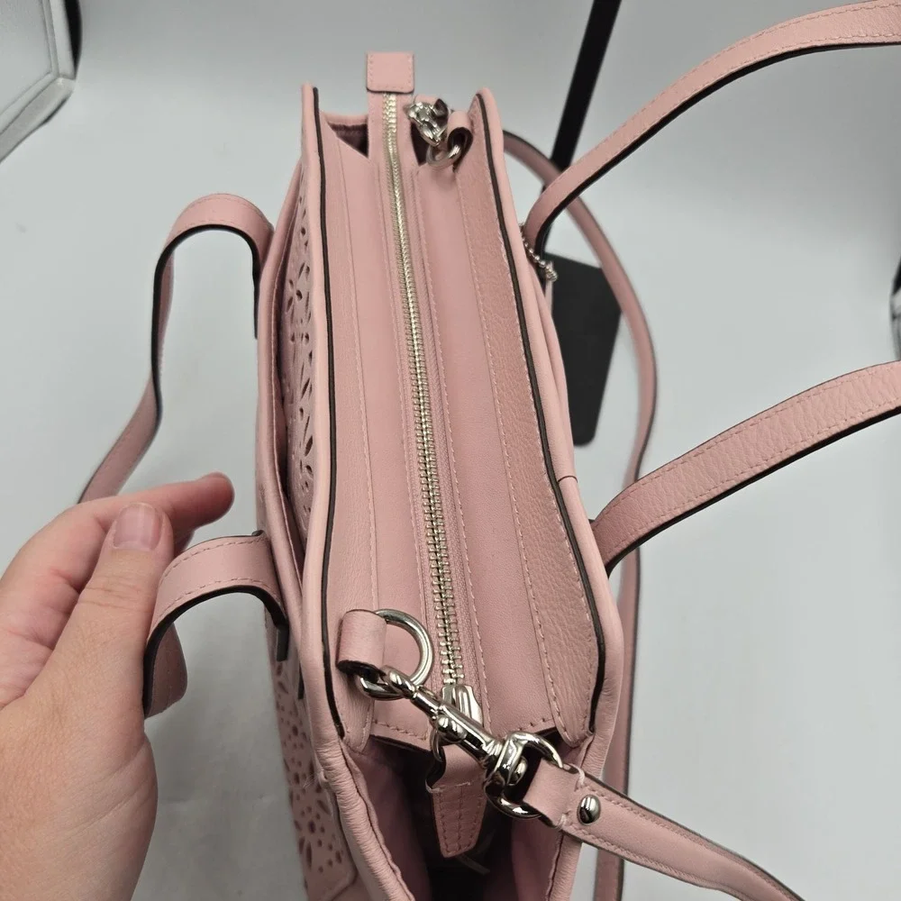 Pink Coach Taylor Eyelet Bette Leather Mini Tote Purse Laser Cut Floral Satin